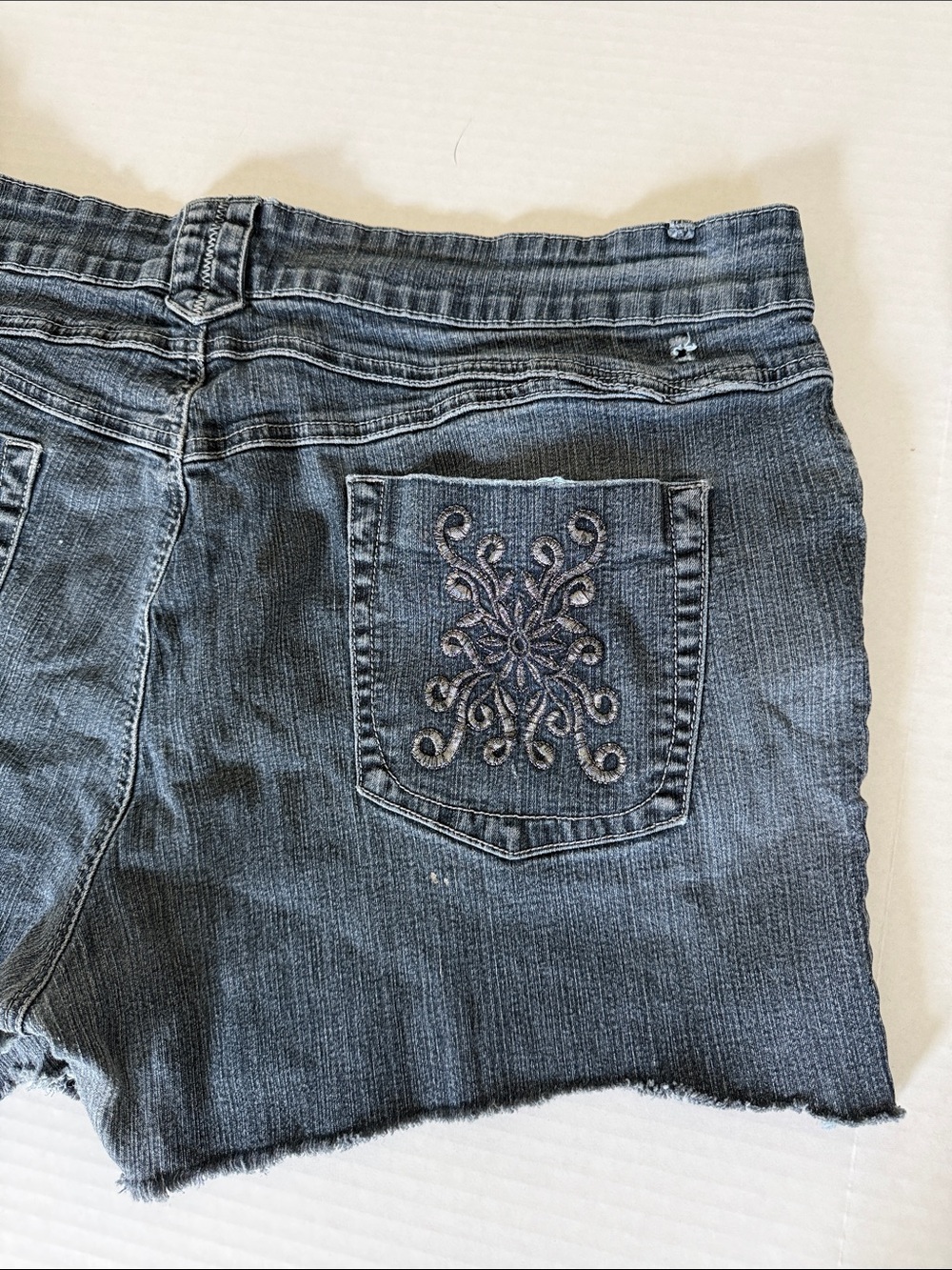 Classic Dark Wash Women's Distressed Denim Shorts. 36” Waist. Tag removed.